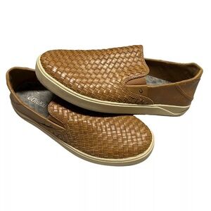 OLUKAI Lae‘ahi Lauhala Slip-on Loafer Shoes Men's Size US 11.5 Fox/Fox